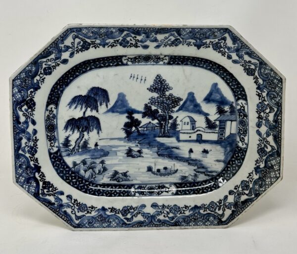 638. Antique Chinese Export Porcelain Blue White Platter Plate Qianlong Period 1760
