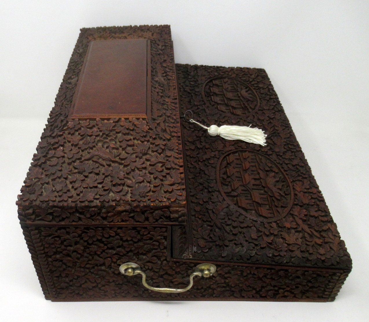 291. Antique Anglo-Indian Bombay Carved Sandalwood Writing Slope Box Mid 19thCentury - Image 12