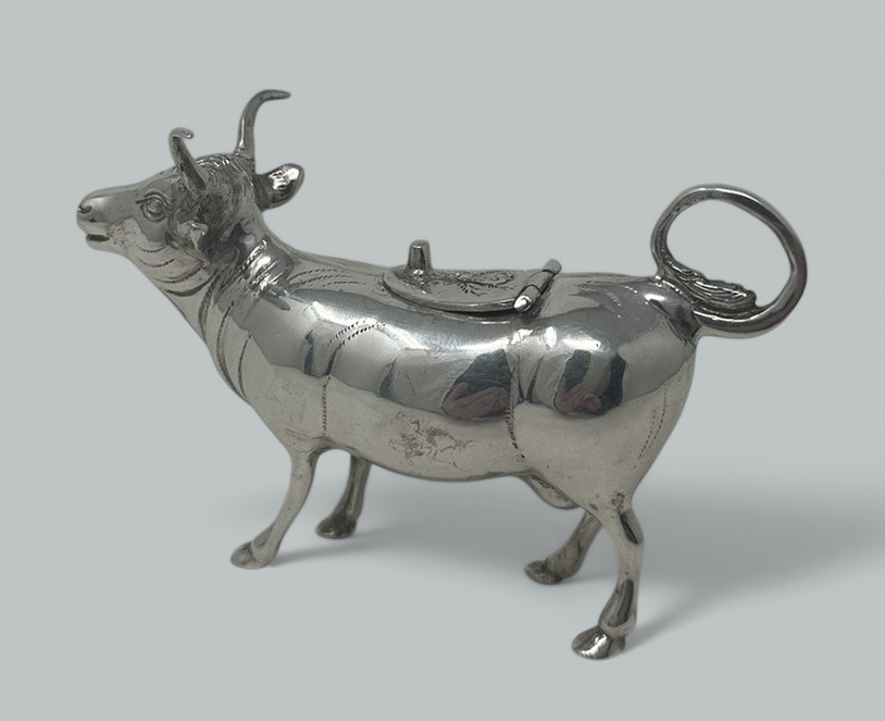 320. Antique German Sterling Silver Animal Cow Creamer Pitcher Jug London 1908 - Image 2