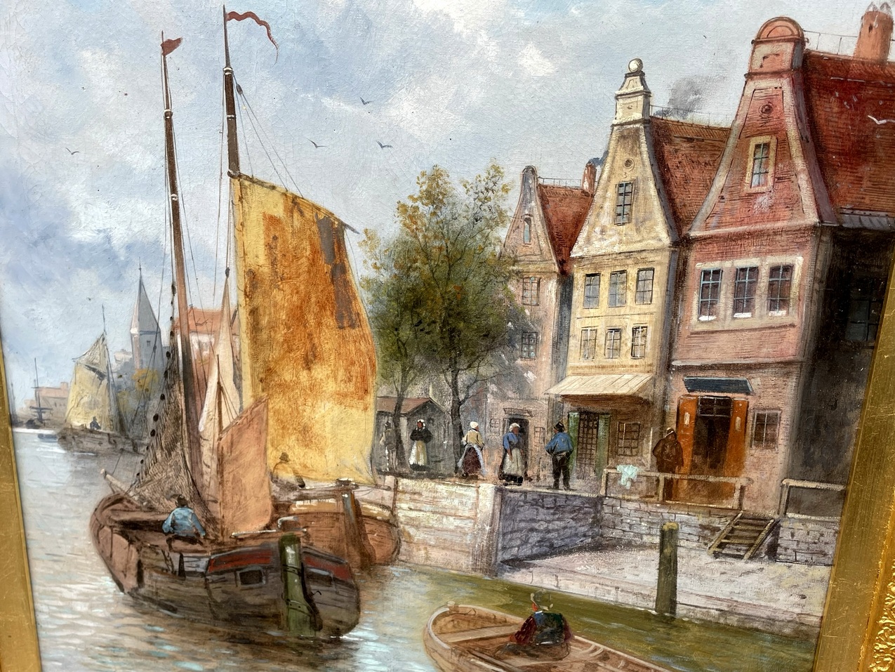 620. Felix Lenoir Pair Dutch Oil Paintings Marine Scenes Amsterdam Irish Interest 19Ct - Image 5