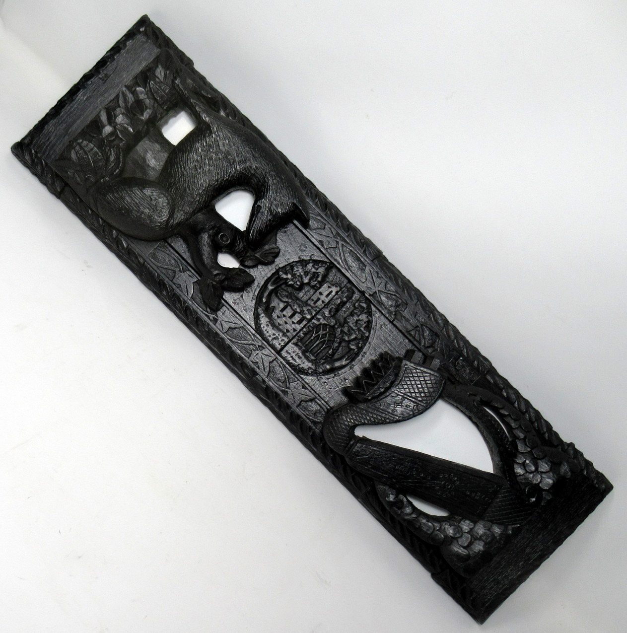 678. Rare Irish Carved Bog Oak Book Slide Attrib. To Cornelius Goggin Dublin Ireland 19Ct