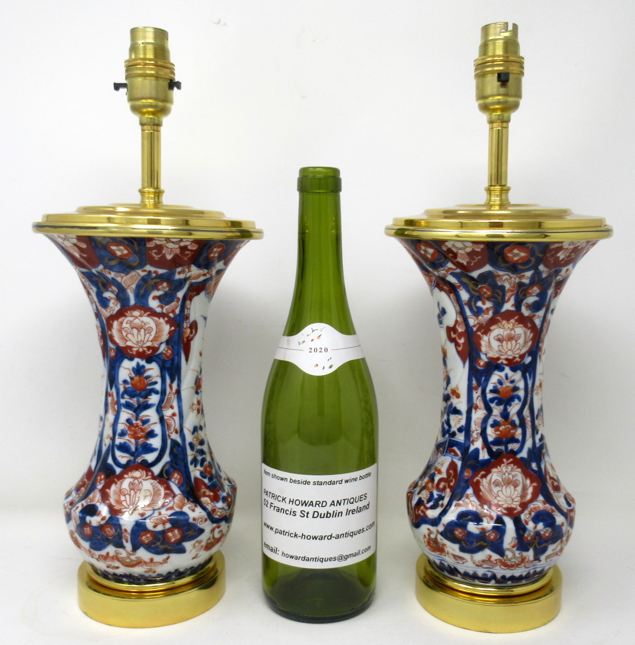 662. Antique Pair Japanese Chinese Imari Porcelain Ormolu Table Lamps Blue Red Gilt - Image 9