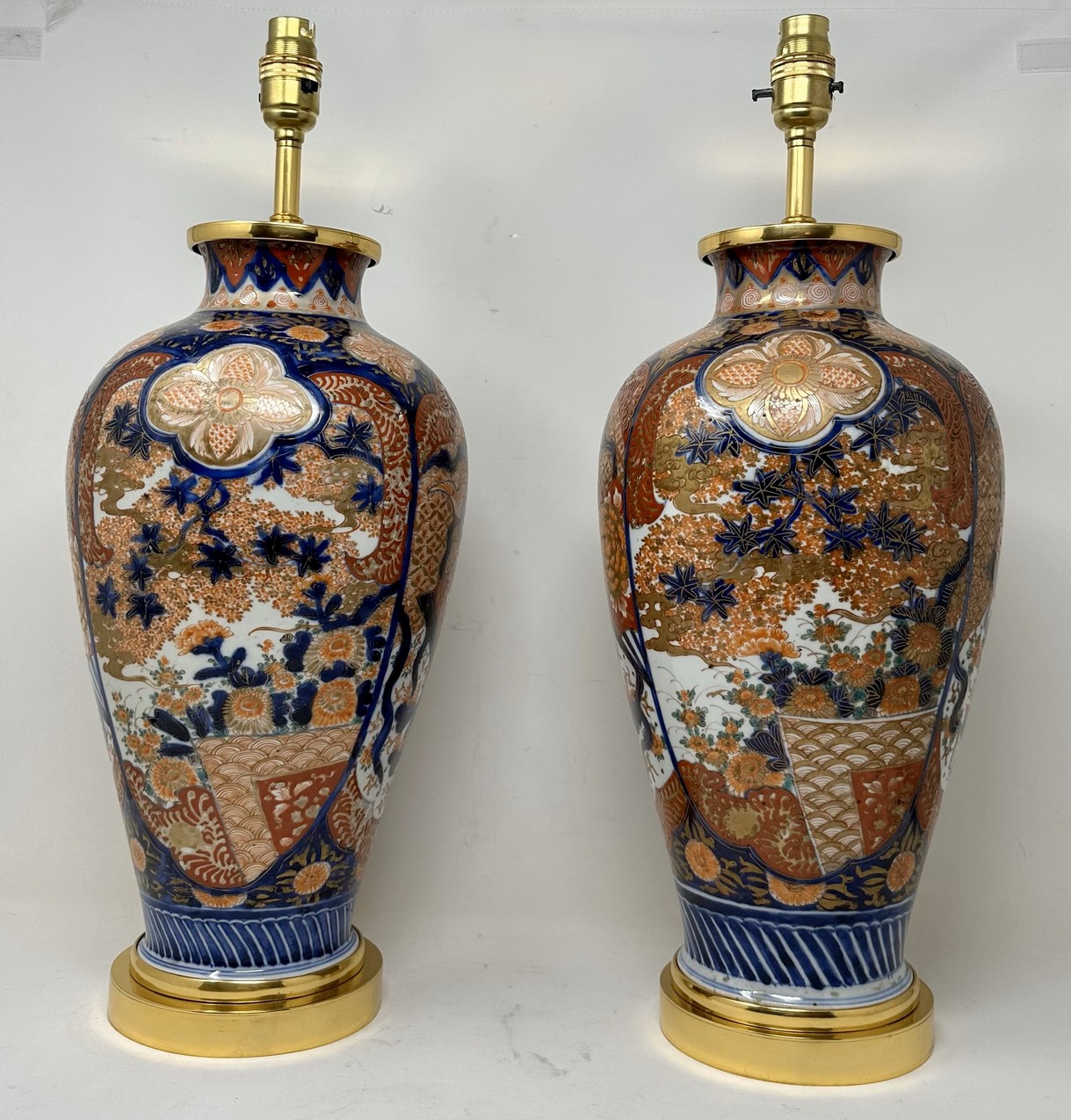 873. Antique Pair Japanese Chinese Imari Porcelain Ormolu Table Lamps Blue Red Gilt - Image 5