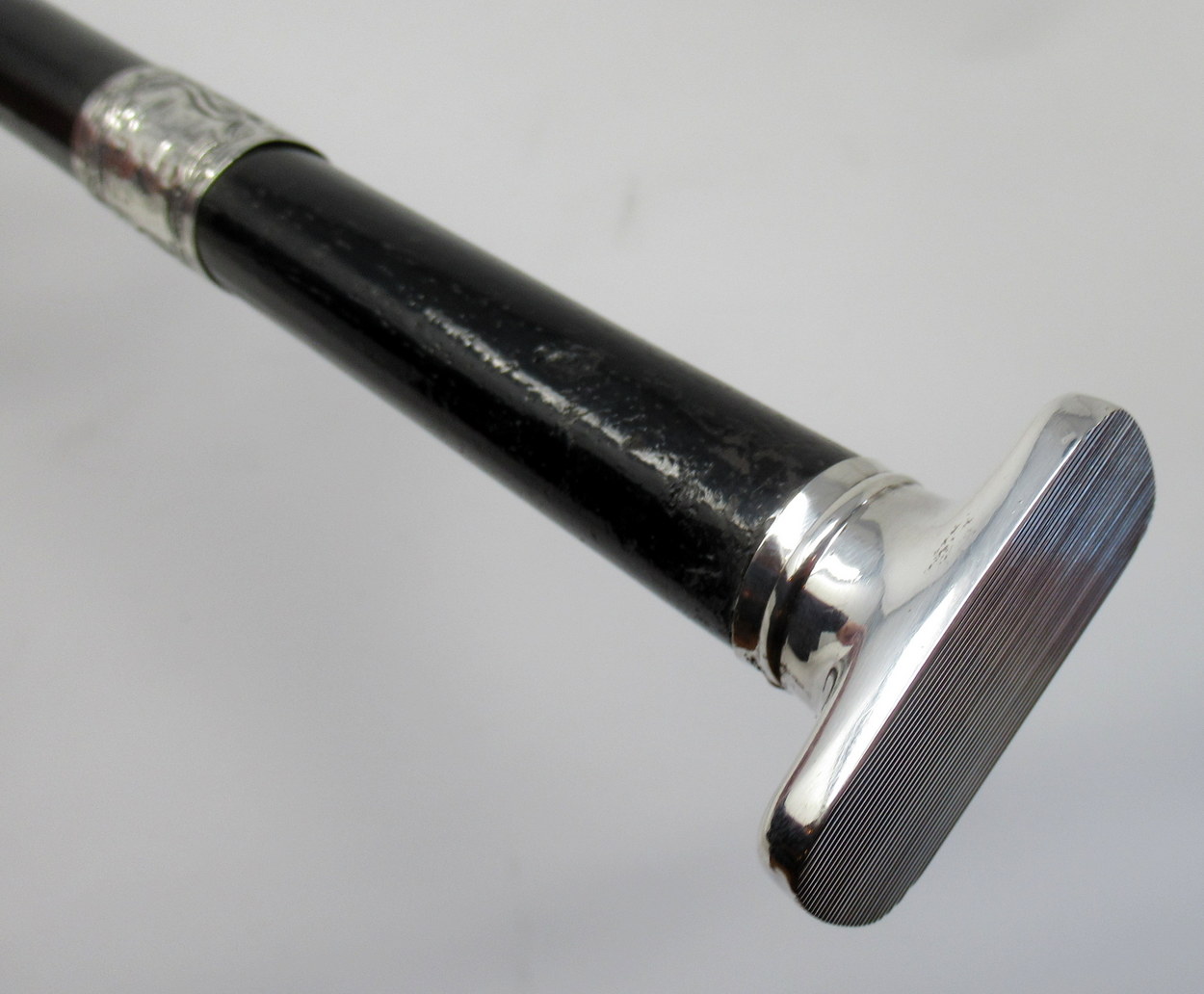 406. Fine Ladies Ebonized Swagger Stick with Unusual Continental Silver Grip 19thCt - Image 7
