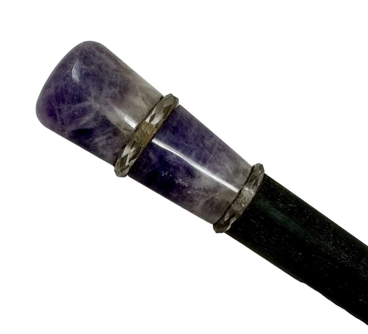 168. Antique Lapis Lazuli Blue John Amethyst Lady's Walking Stick Wooden Parts - Image 9
