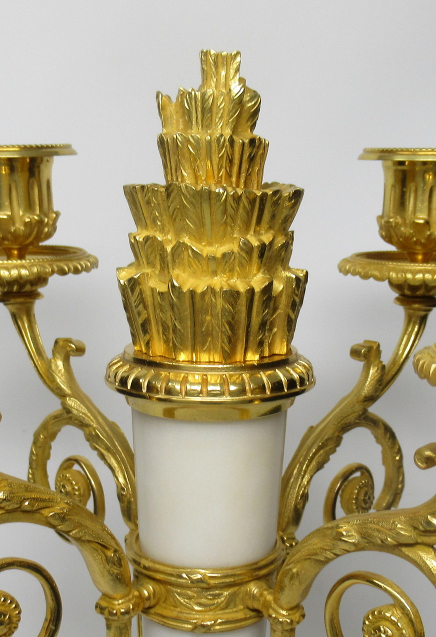 393. Stunning Pair Large Ormolu Marble Four Branch Candelabra Manner Pierre Gouthiere 19thCt - Image 6