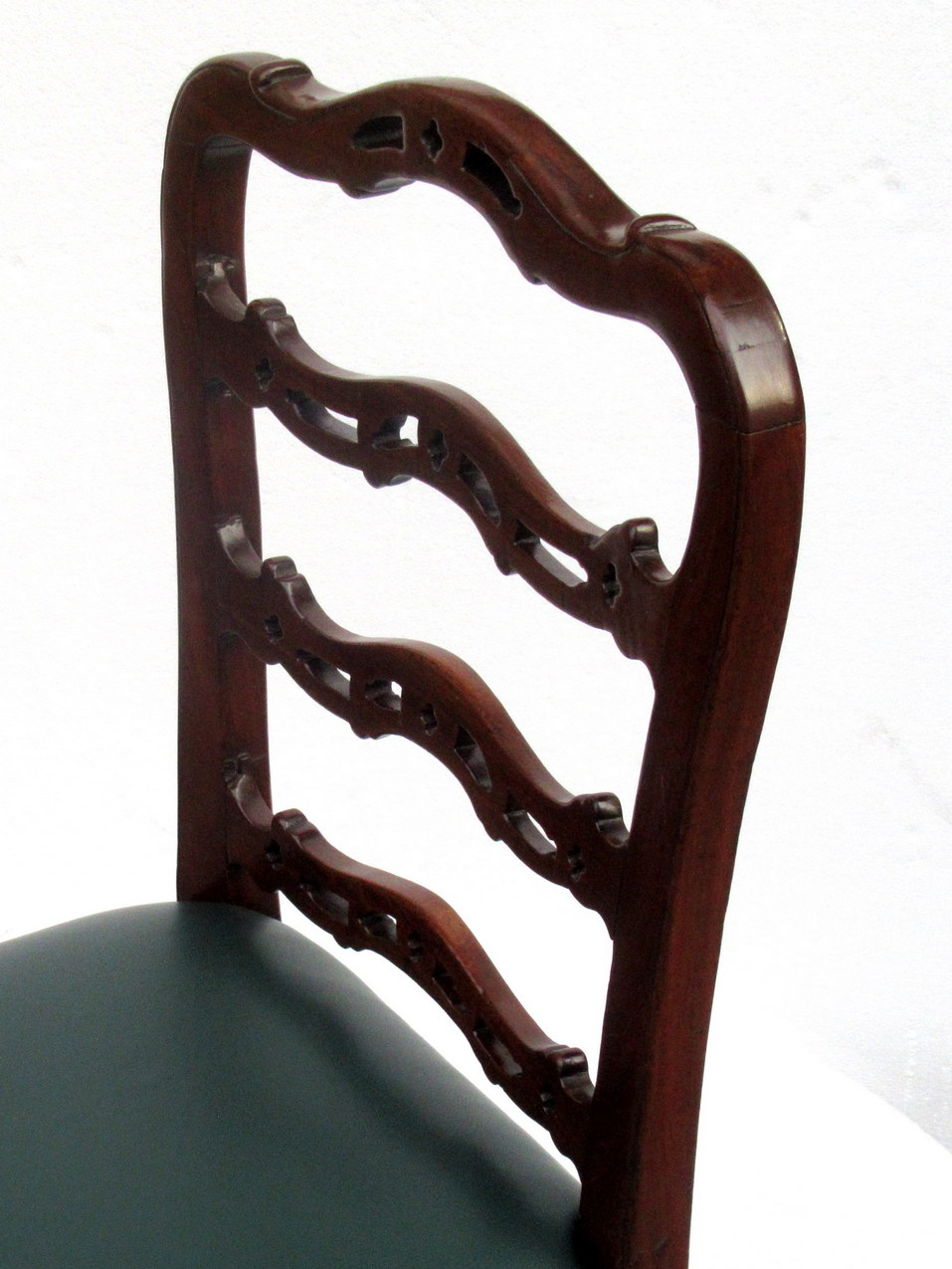 935. Antique Set Four English Georgian Mahogany Ladder Back Dining Chairs - Image 5