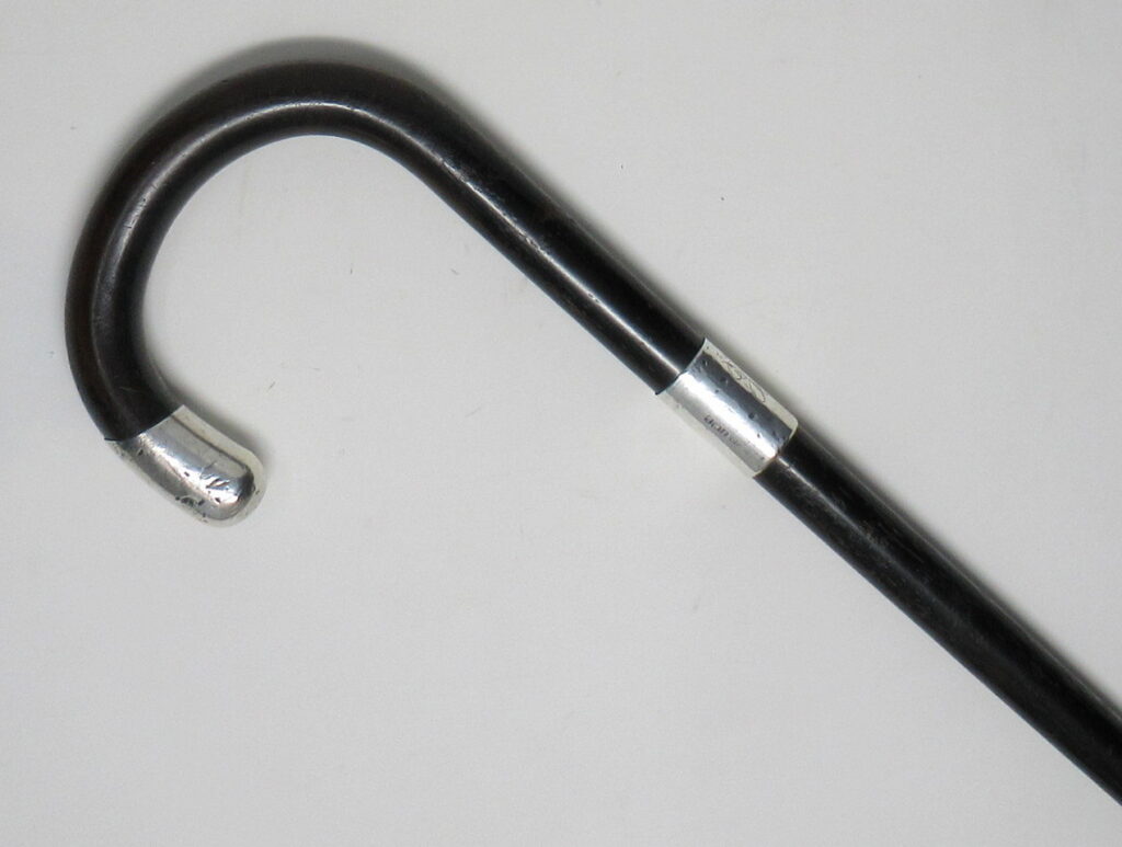 611. Superb Ebonised Walking Stick Jonathan Howell Silver Collar Mount Hallmark 1923