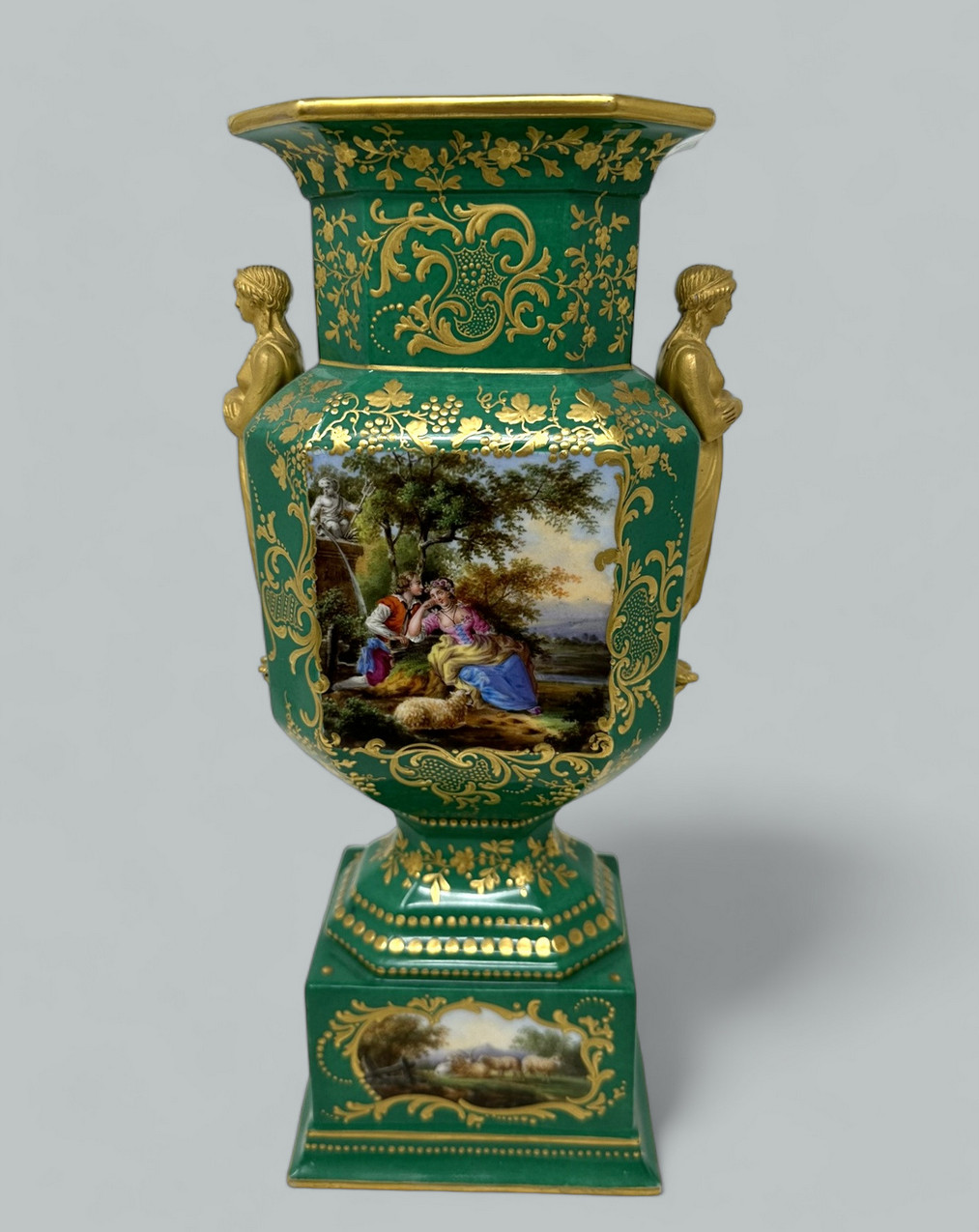 592. Antique Pair French Sèvres Porcelain Gilt Mounted Urns Vases Centerpieces 1830 - Image 5