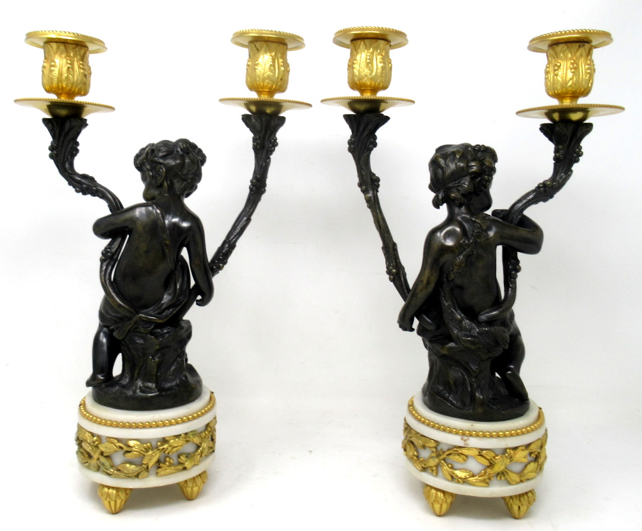 400. Antique Pair Gilt Bronze Ormolu Twin Light Candelabra Clodion Grand Tour Cherubs - Image 5