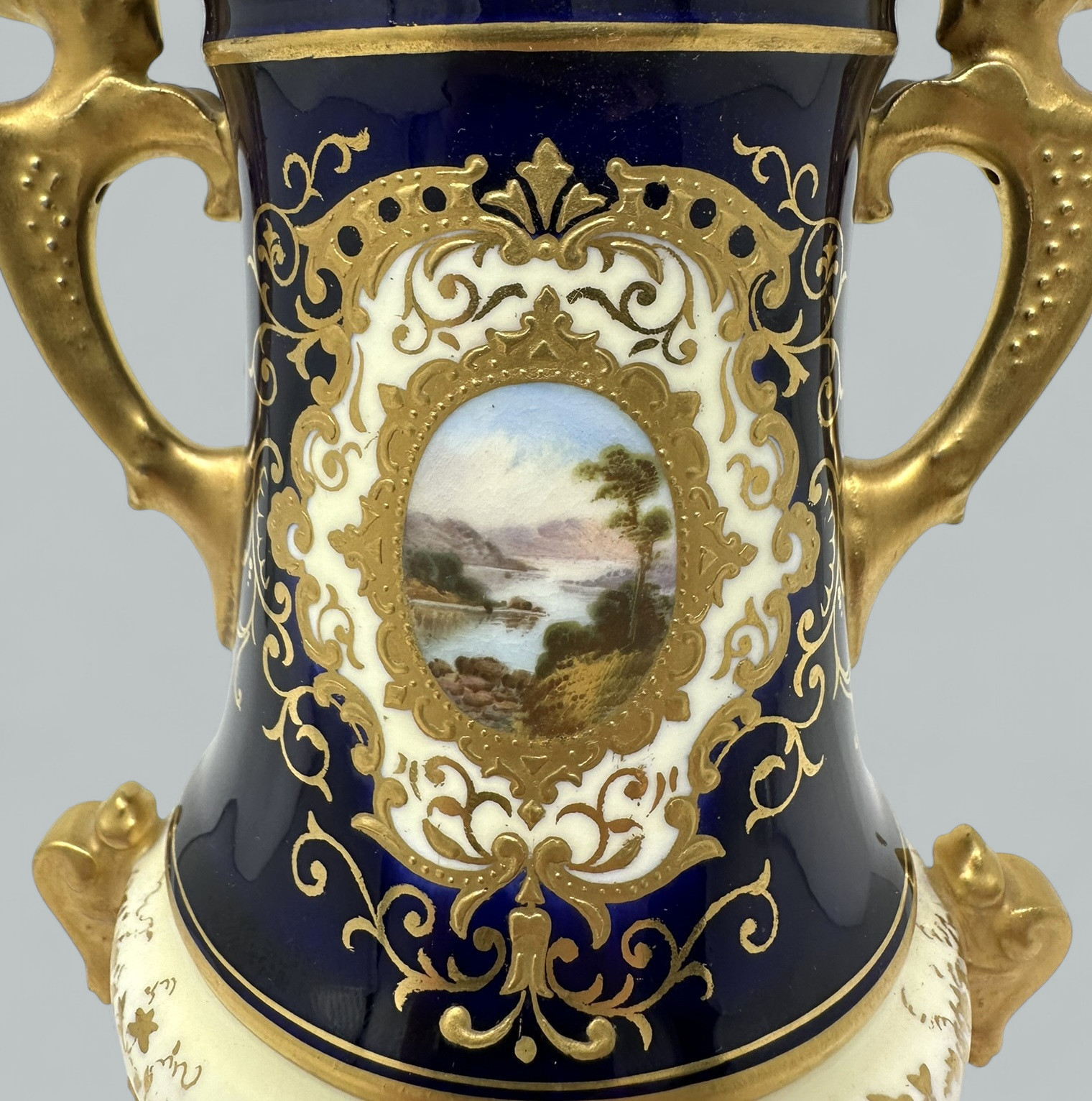 121. Antique Coalport Hand Painted Porcelain Vase Urn English Landscape Painting 1910 - Image 4