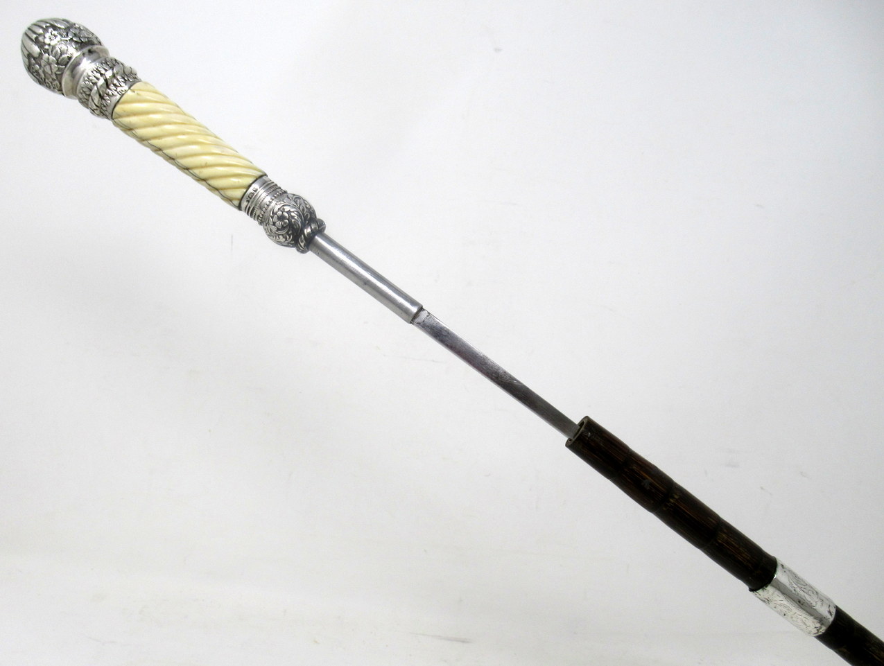 498. Antique Gentlemans Sword Walking Stick Cane Sterling Silver Partridge Wood 1891 - Image 8