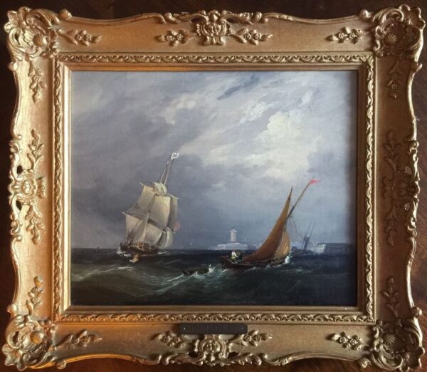 596. Frederick Calvert Irish 1815-1844 Fine Marine Oil Painting Shipping off Ramsgate