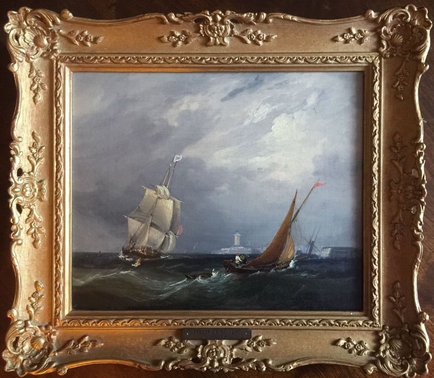 596. Frederick Calvert Irish 1815-1844 Fine Marine Oil Painting Shipping off Ramsgate
