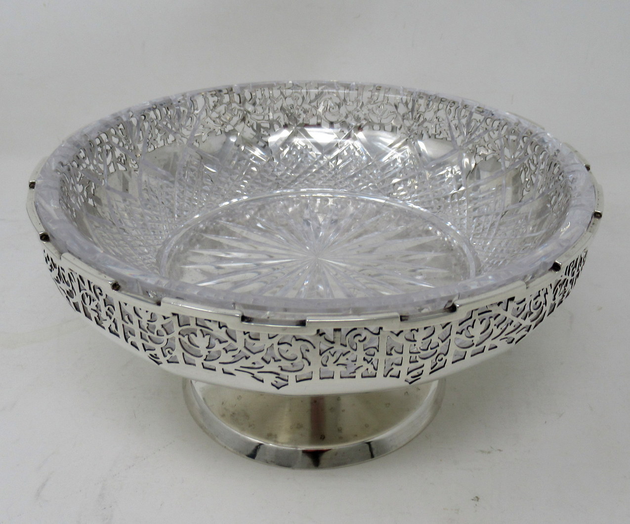 552. Antique Art Deco English Sterling Silver Fruit Bowl Centerpiece Cut Crystal 1924 - Image 2