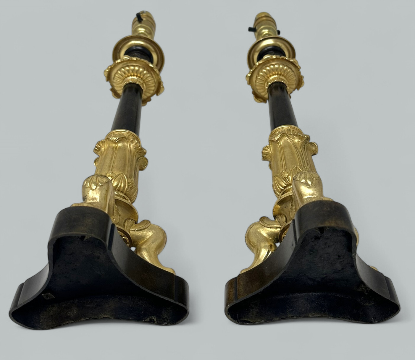 174. Antique Pair French Doré Bronze Neoclassical Ormolu Gilt Candlesticks Table Lamps - Image 7
