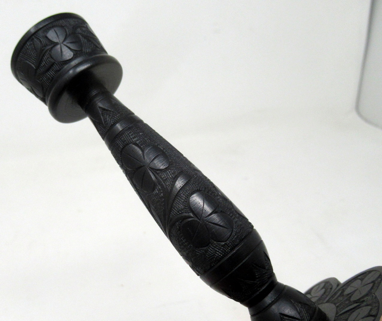 158. Irish Carved Bog Oak Desk Set Candlestick Shamrock Harp Greyhound Dublin Ireland - Image 4
