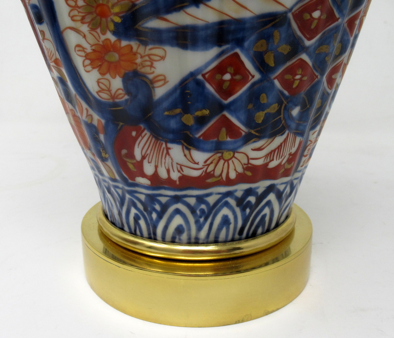 787. Antique Pair Japanese Chinese Imari Porcelain Ormolu Table Lamps Blue Red Gilt - Image 6