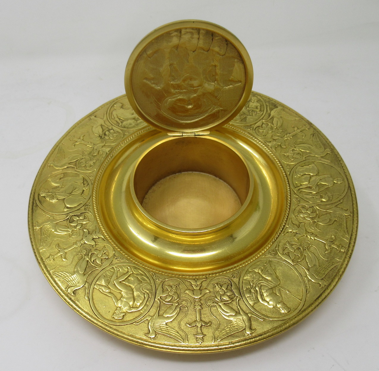 111. Antique Grand Tour Ormolu Desk Inkwell Centerpiece Elkington Silversmiths 19C - Image 4