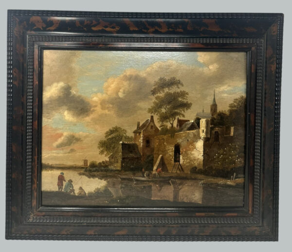 447. Cornelis Gerritsz Decker 1618- 1678 Antique Dutch Painting Fisherman Village