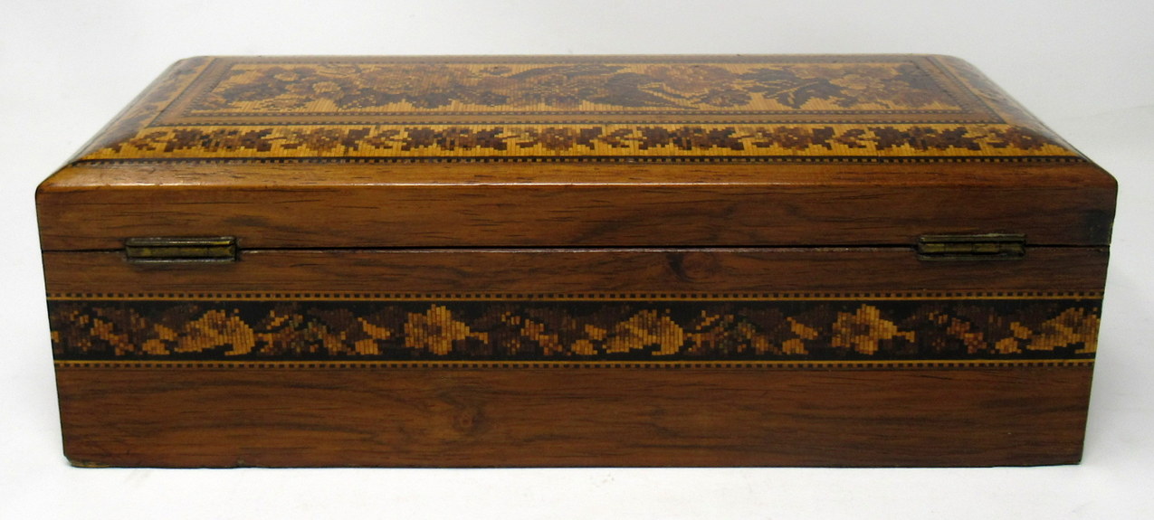 376. Fine Tunbridge Ware Rosewood Micro Mosiac Victorian Glove Box by Edmund Nye 19thCt - Image 8