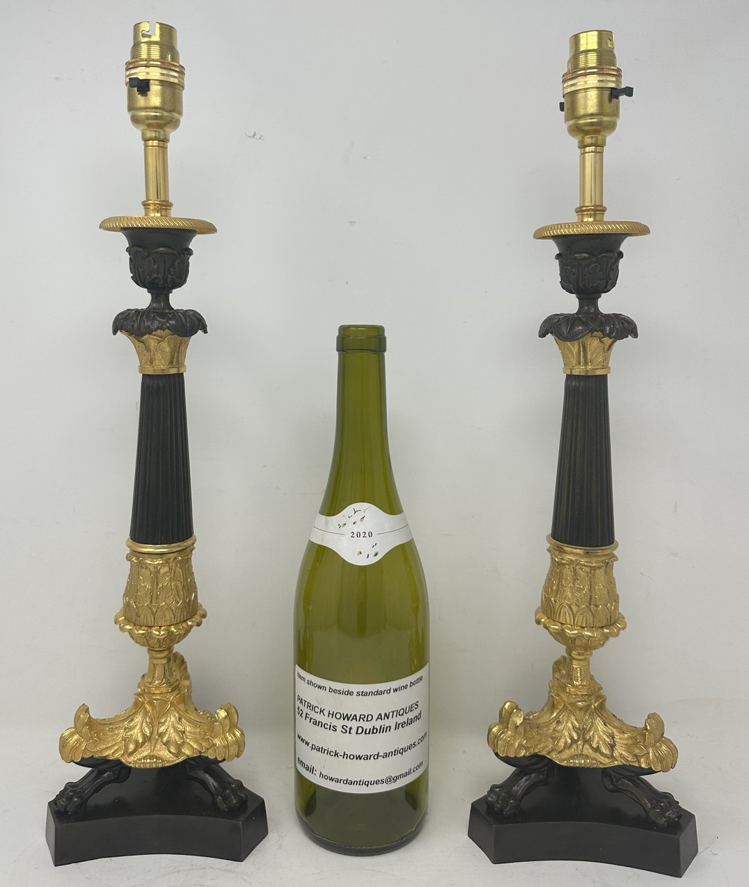 222. Antique Pair of French Doré Bronze Neoclassical Ormolu Gilt Candlesticks Lamps - Image 11