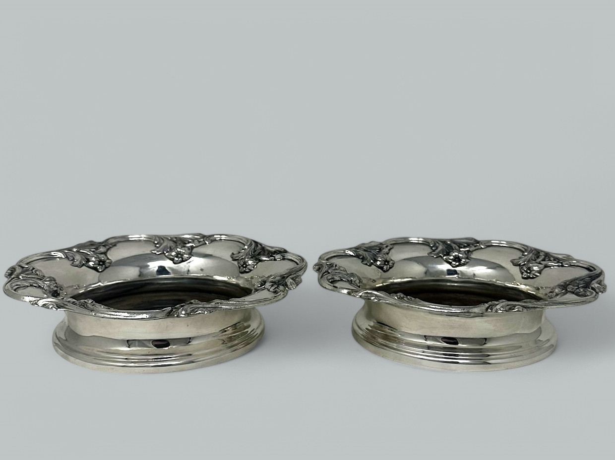 707. Pair English Victorian Silverplated Wine Champagne Bottle Decanter Coasters 1839 - Image 5