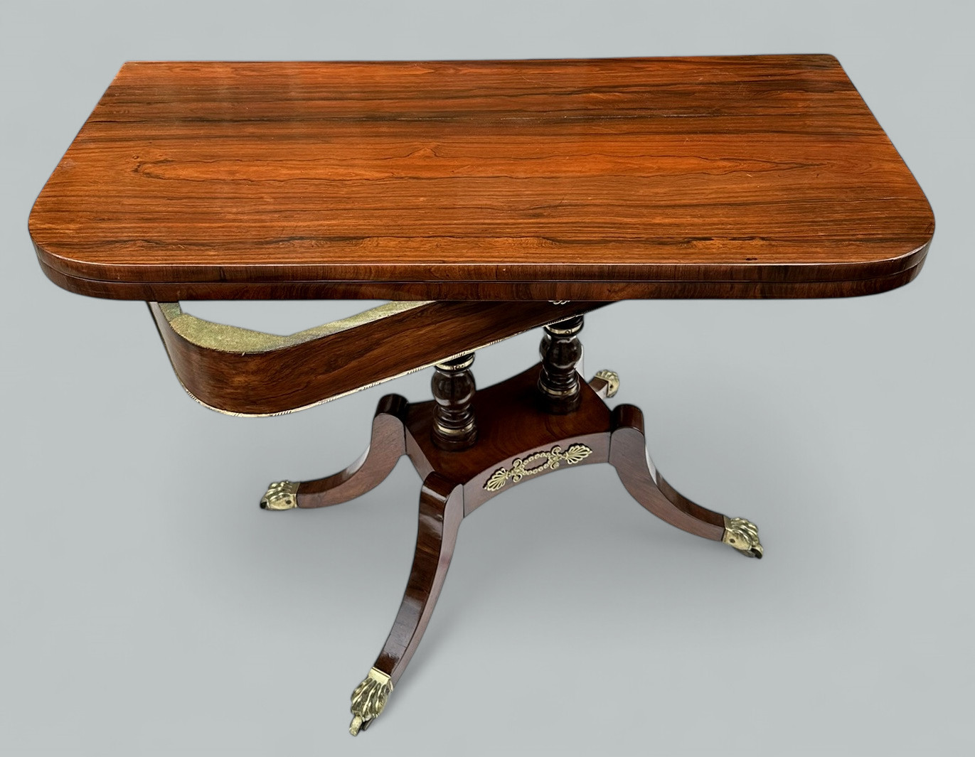 081. Antique English Regency Mahogany Fold-Over Games Card Tea Side Table 19Ct - Image 6