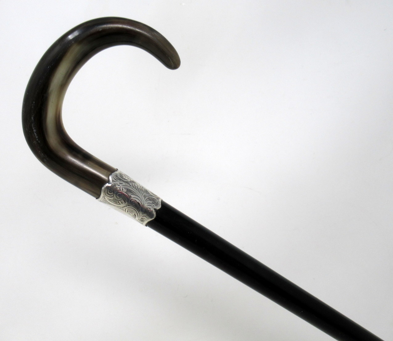 265. Antique Ebony Wooden Sterling Silver Lady's Gentleman's Walking Stick Hallmark London 1924 - Image 4