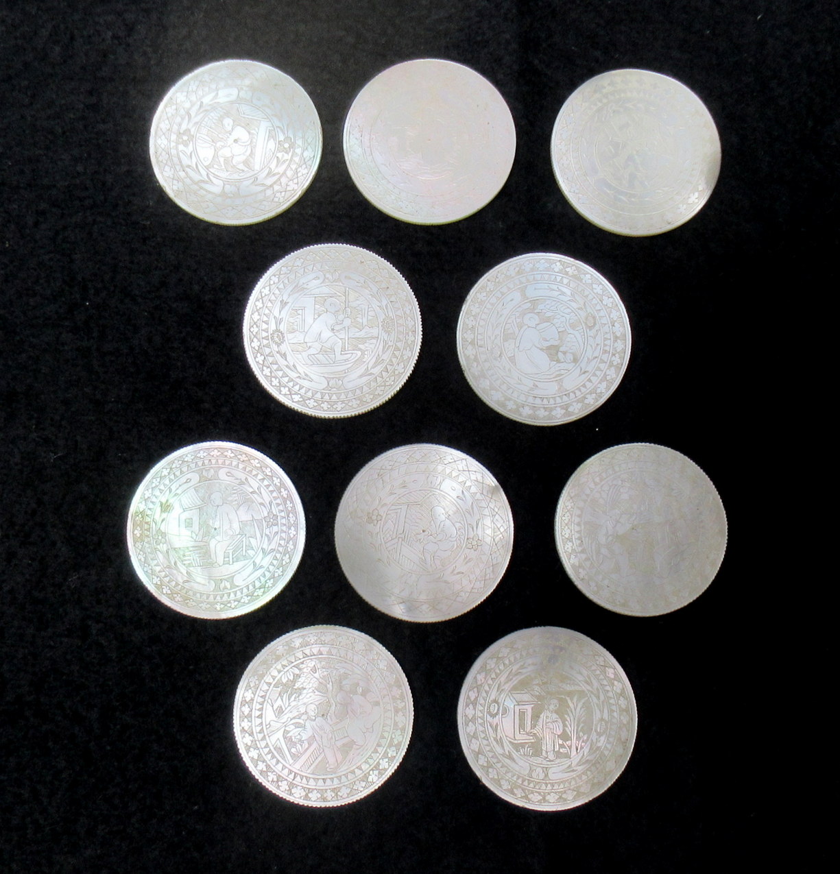 991. Collection Chinese Canton Carved Ivory Boxes with Mother Pearl Counters early 19thCt - Image 6