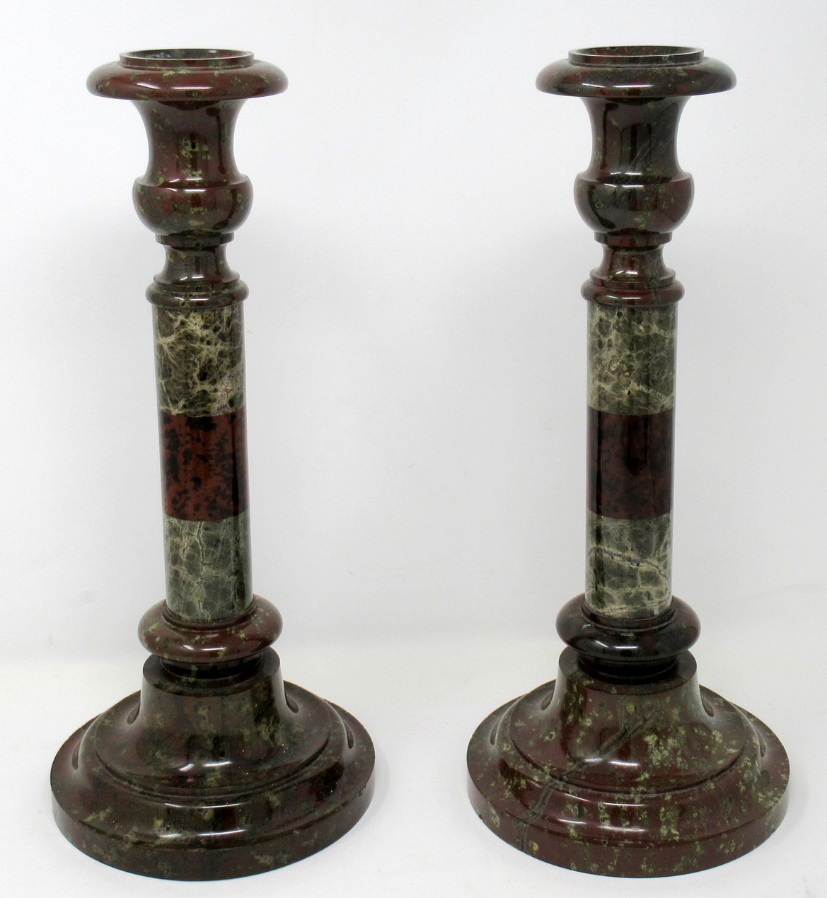 768. Rare Pair English Cornish Serpentine Marble Candlesticks attrib. John Murphy 1850 - Image 3