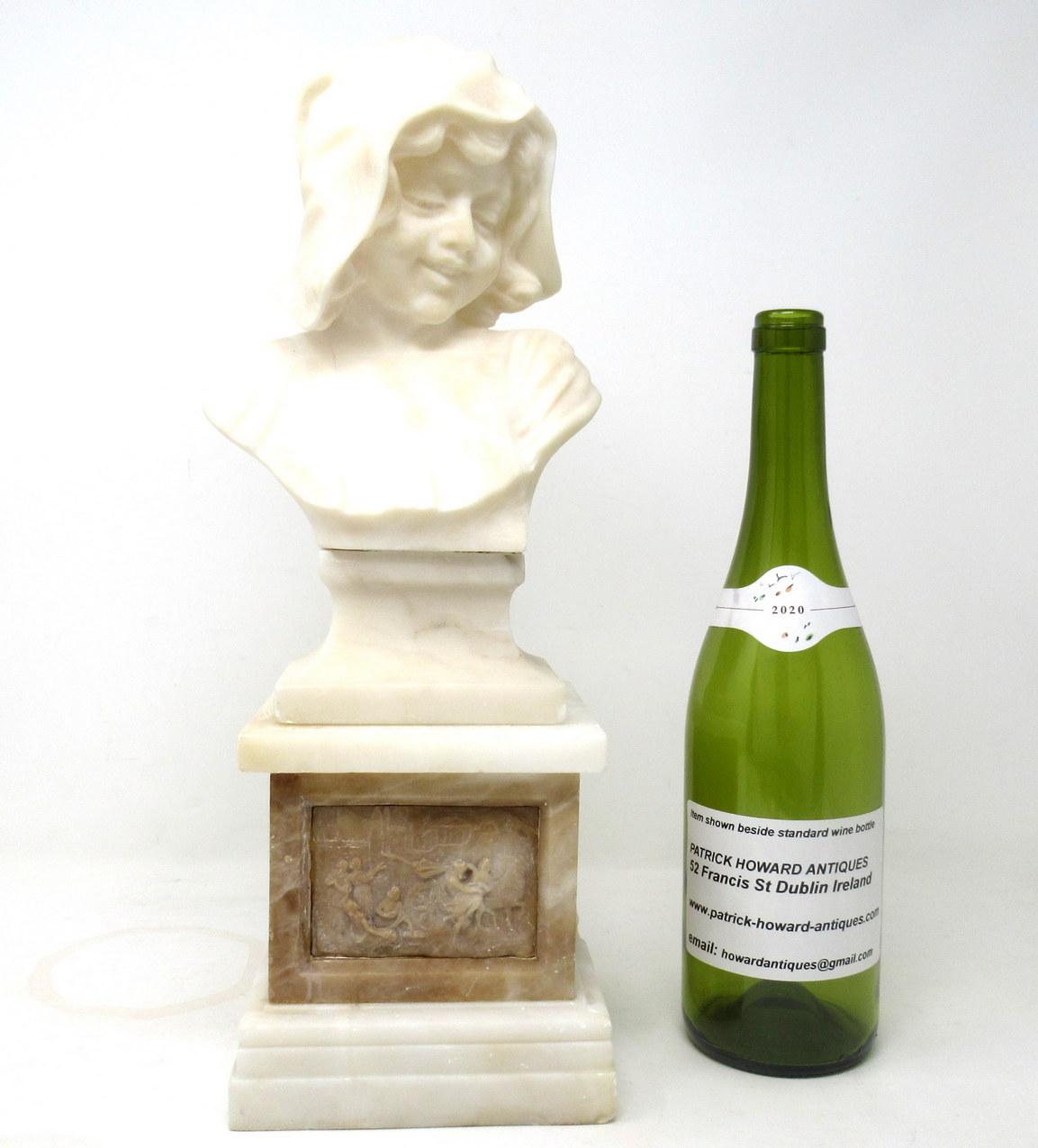 109. Antique Alabaster Bust Figure Wearing Bonnet Classical Scene French Italian 19Ct - Image 10