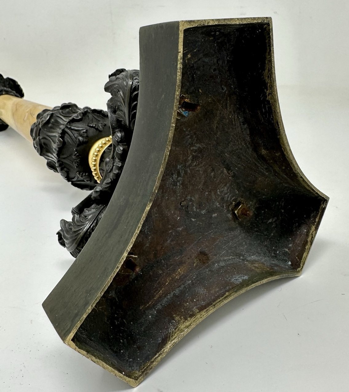 388. Antique Pair of French Doré Bronze Ormolu Sienna Marble Candlesticks Table Lamps - Image 10