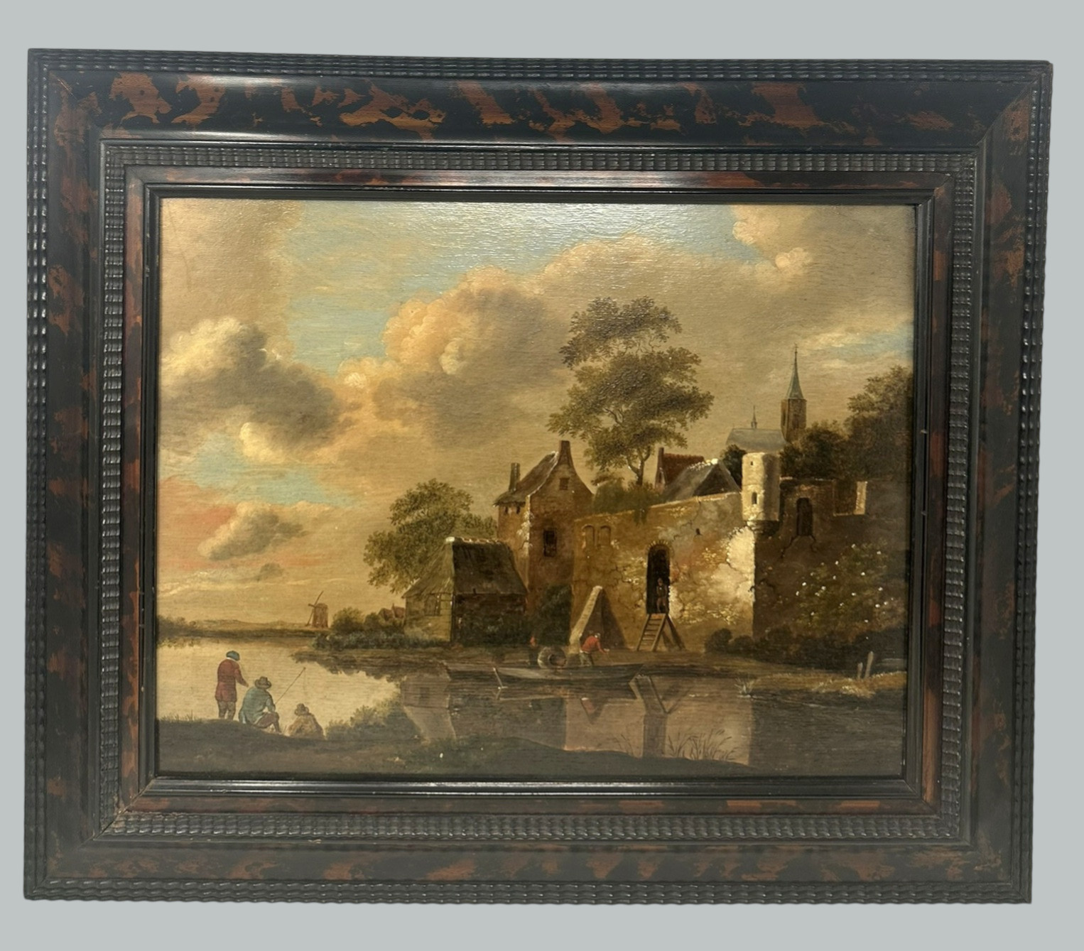 447. Cornelis Gerritsz Decker 1618- 1678 Antique Dutch Painting Fisherman Village - Image 2