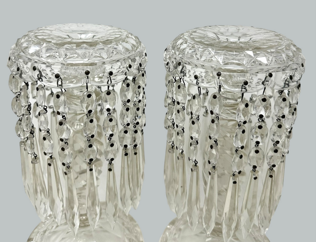 702. Antique Pair Irish Waterford Crystal Hand Cut Full Lead Lustres Vases Ireland - Image 4