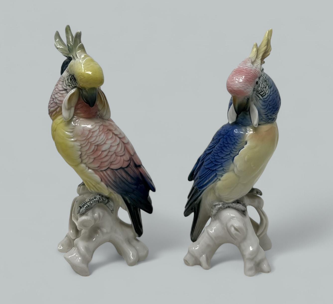 674. Pair Antique German Porcelain Birds Parakeets Cockrels Cockatoo Parrots Karl Ens - Image 2