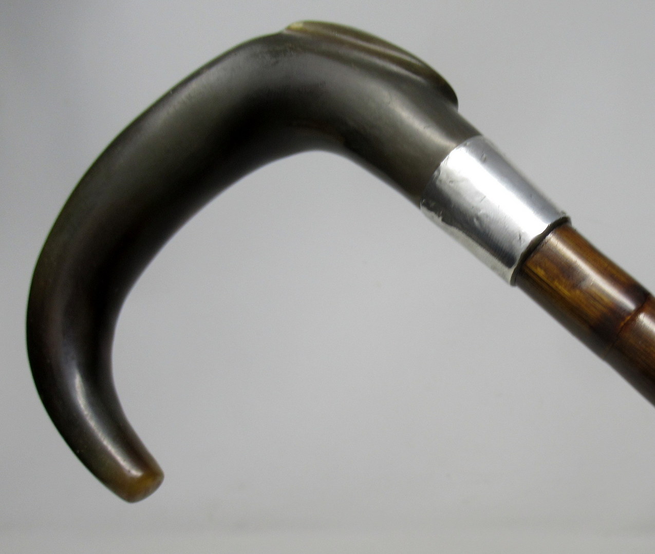 094. Partridge Wood Walking Stick Cane Horn Crook Handle Sterling Silver Collar 1900 - Image 2