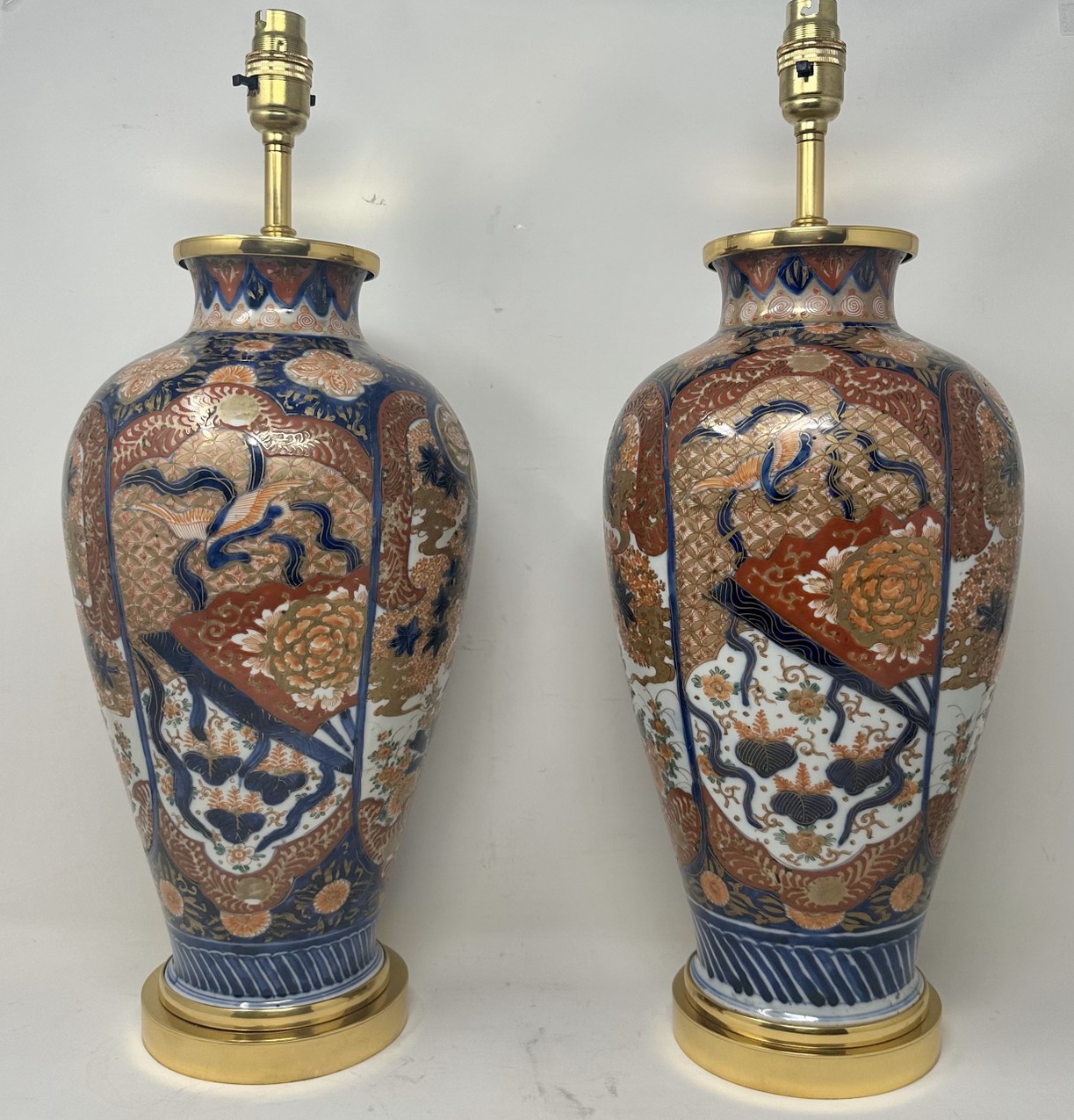 873. Antique Pair Japanese Chinese Imari Porcelain Ormolu Table Lamps Blue Red Gilt - Image 2