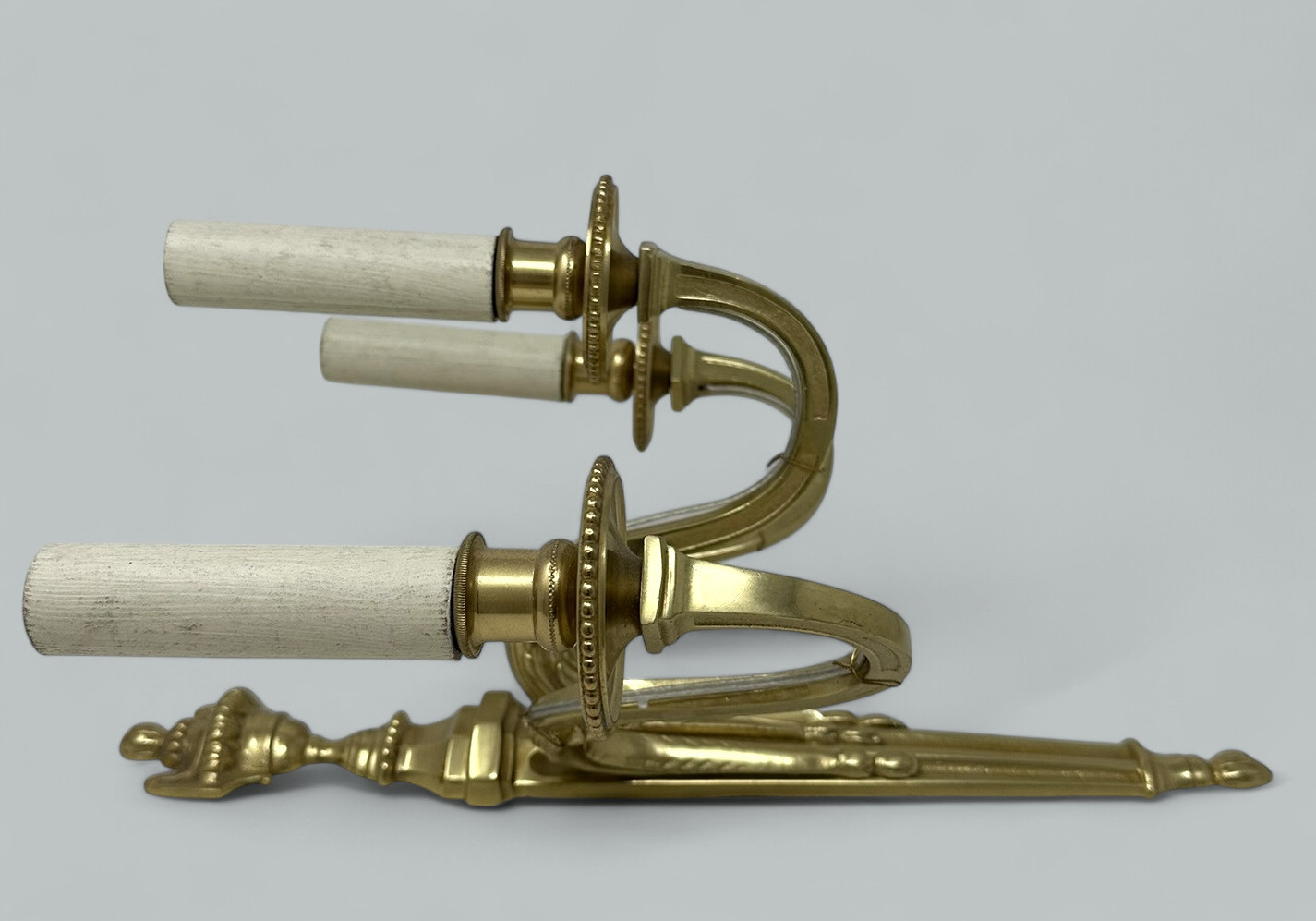 496. Antique Pair Ormolu Gilt Bronze Treble Light Wall Electric Sconces Appliques 19C - Image 9