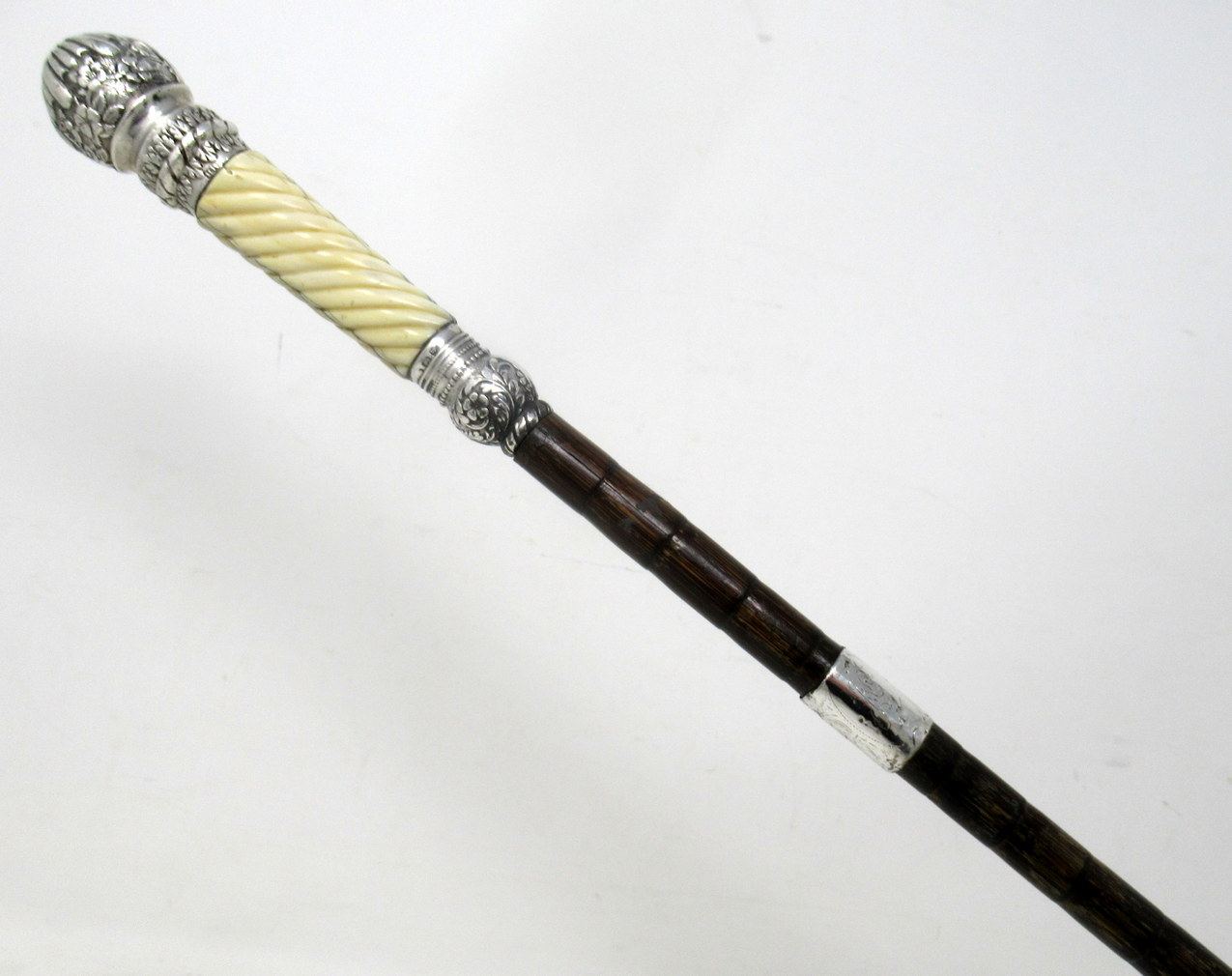 498. Antique Gentlemans Sword Walking Stick Cane Sterling Silver Partridge Wood 1891 - Image 4
