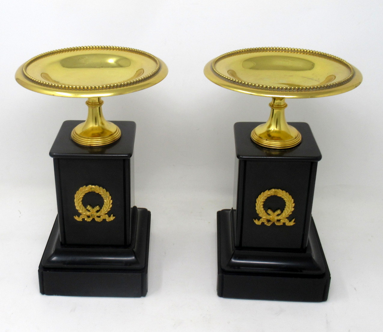 858. Antique Pair of Grand Tour Ormolu Bronze Black Marble Tazza Urns Clock Garniture 19thCt - Image 4