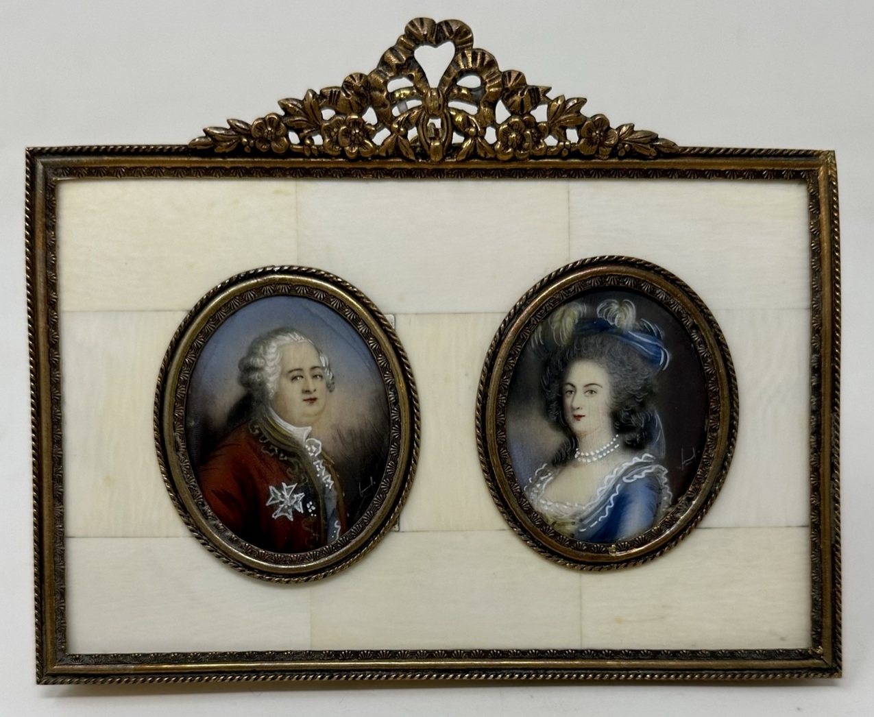268. Antique French Portrait Napoléon Josephine Painting Ormolu Picture Frame 19Ct - Image 2
