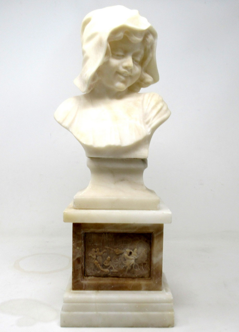 109. Antique Alabaster Bust Figure Wearing Bonnet Classical Scene French Italian 19Ct - Image 2