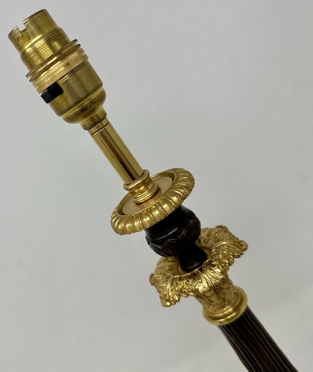 077. Antique Pair of French Doré Bronze Neoclassical Ormolu Gilt Candlestick Lamps - Image 6