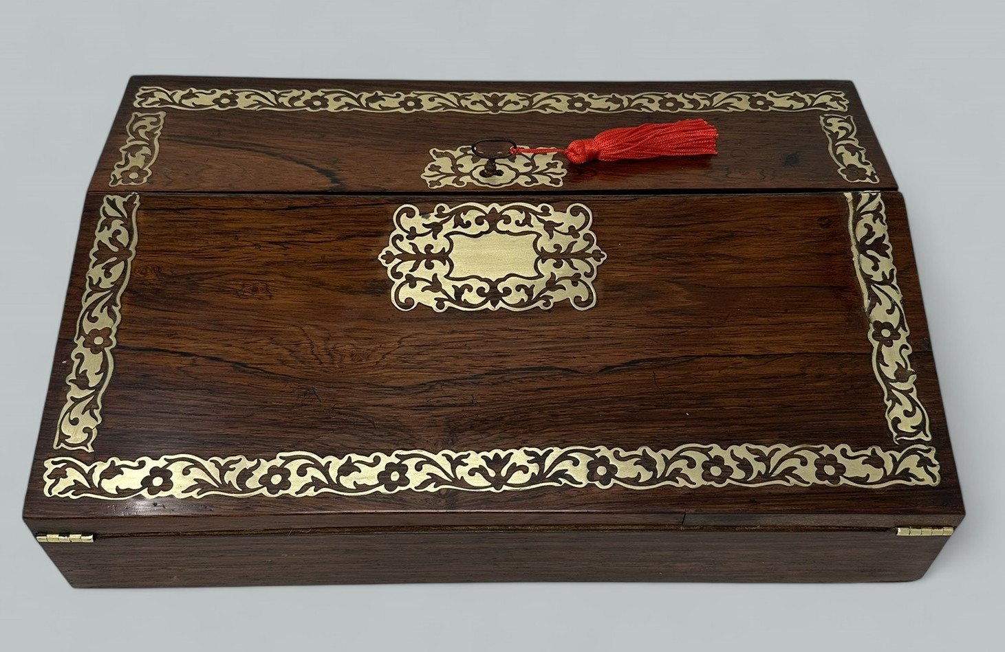 502. Antique French English Rosewood Brass Inlaid Boulle Writing Slope Box Desk 19thCt - Image 4