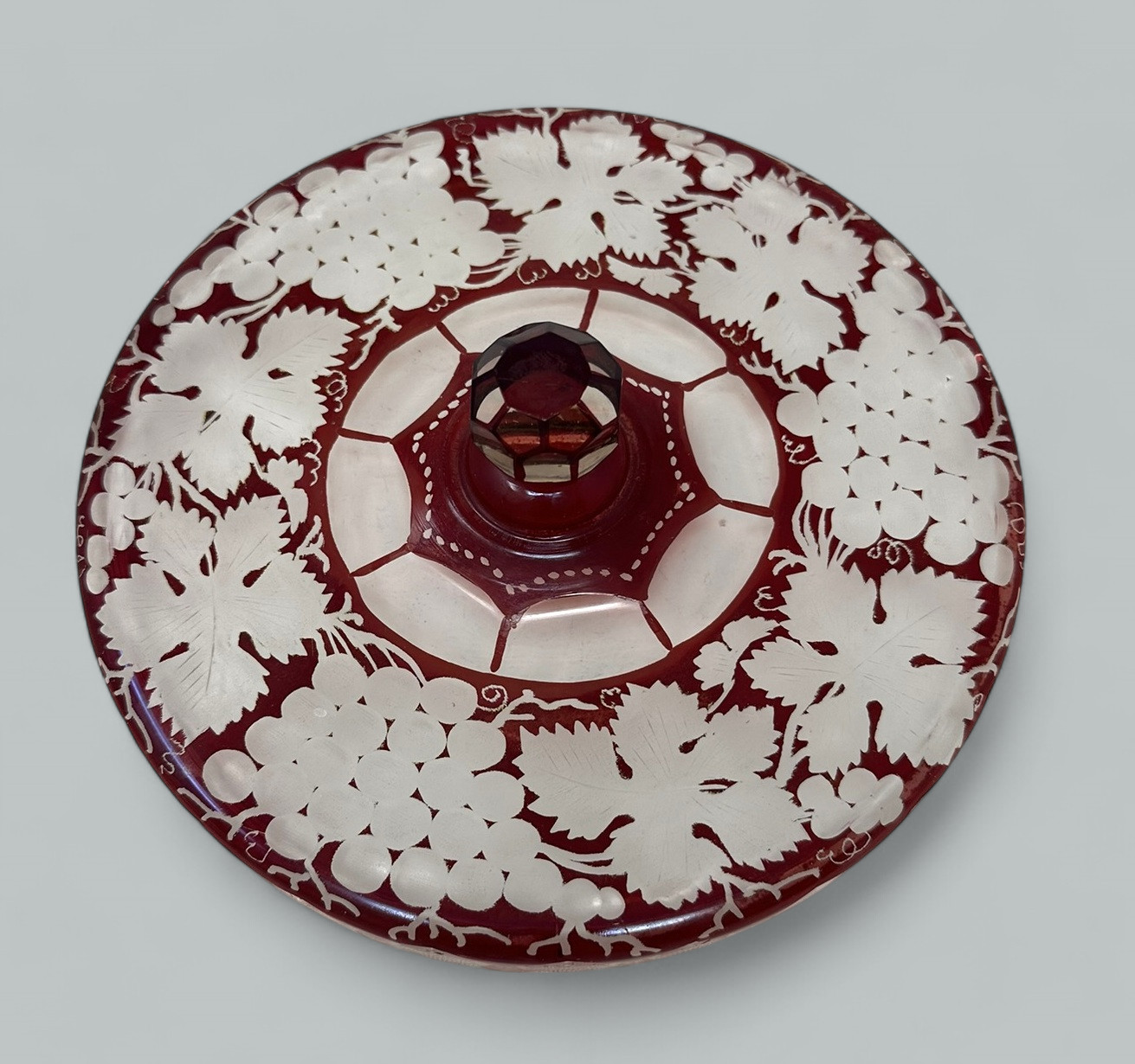 523. Antique Victorian Bohemian Hand Cut to Clear Crystal Ruby Red Glass Centerpiece - Image 8