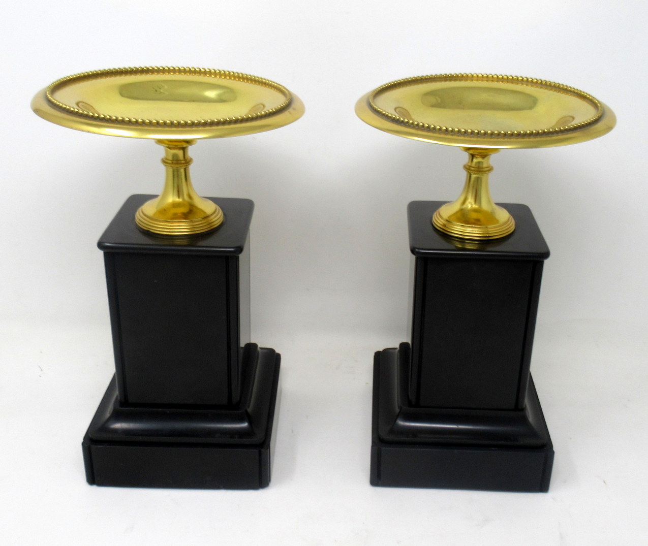 858. Antique Pair of Grand Tour Ormolu Bronze Black Marble Tazza Urns Clock Garniture 19thCt - Image 6