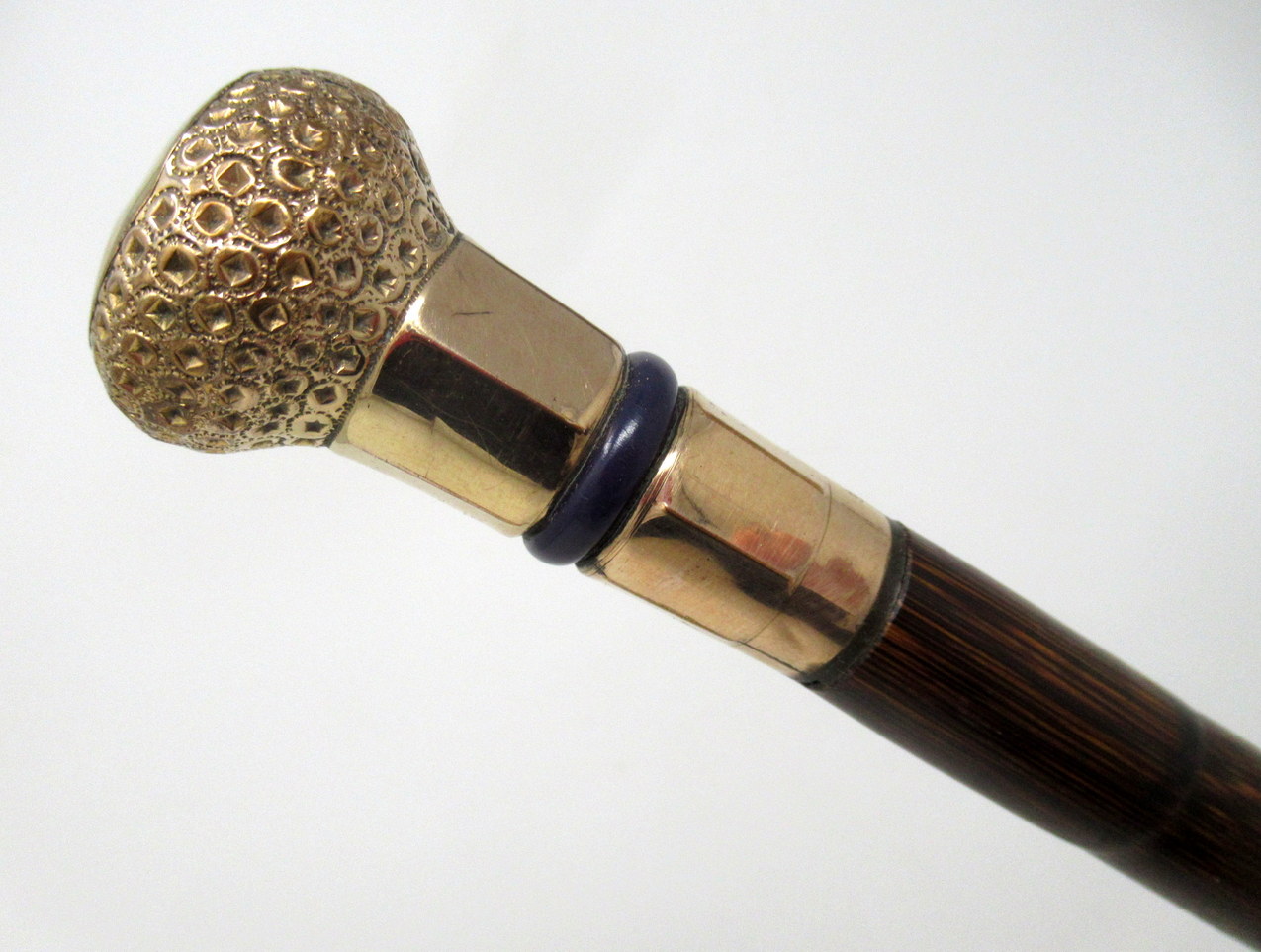 637. Antique Vintage Partridge Wood Walking Stick Cane 18ct Gold-Plated Grip 1924 - Image 6