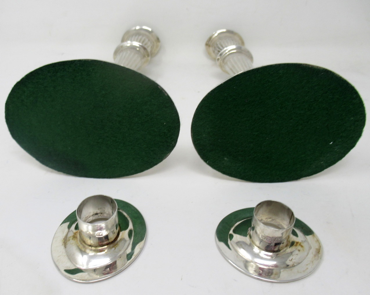 957. Antique Pair English Sterling Silver Candlesticks Candelabra Adams Style 1905 - Image 9