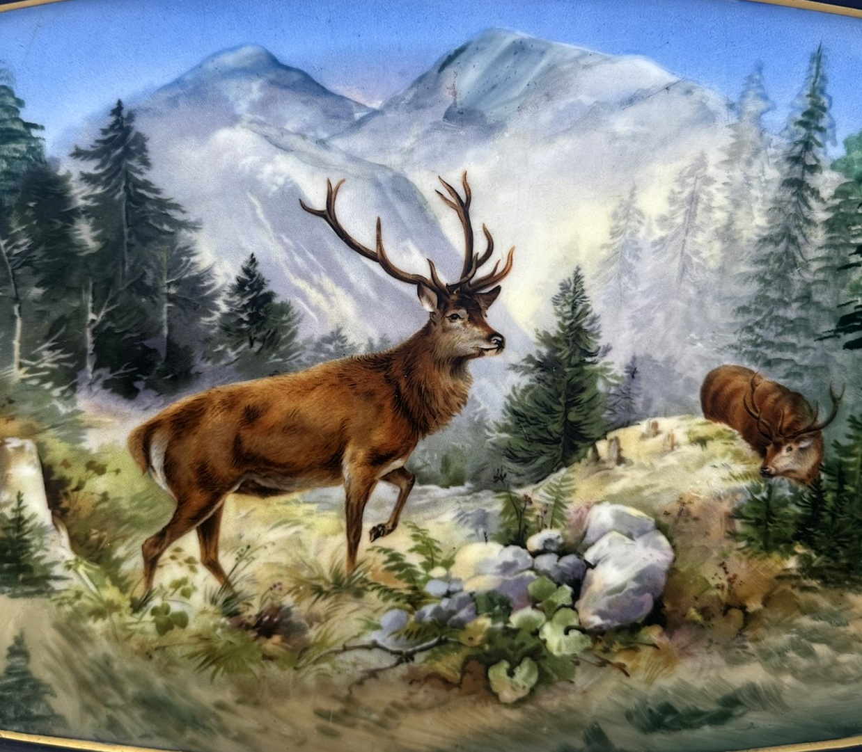 427. Antique Epiag Royal Czechoslovakian Porcelain Cabinet Plate Tray Highland Deer - Image 3